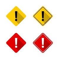 Square warning sign, caution icon set with long shadow vector