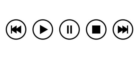 Play, pause, stop, previous, and next track icon on circle line. Media player concept vector