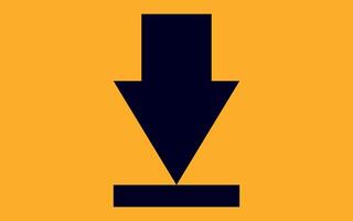 Black download arrow isolated on orange background for direction, queue, progress symbol vector