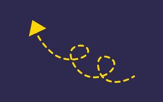 Yellow arrow with dashed line isolated on dark background for direction, queue, progress symbol vector