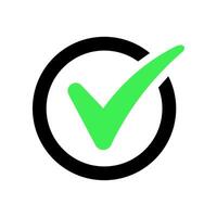 Check mark with black circle for approved and verify symbol vector