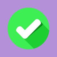 Check mark in green circle for approved and verify symbol vector