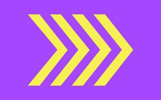 Yellow arrow isolated on purple background for direction, queue, progress symbol vector