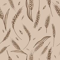 Vintage wheat pattern in a seamless design, cereal plants and oats on a brown background. Ideal for bakery decorations, the essence of autumn and organic growth with a retro, textured style. Not AI. vector