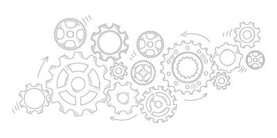 Hand drawn gear cogwheel. Doodle sketch style color gear mechanism. Concept of business idea, teamwork, progress background. Doodle cog vector