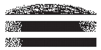 Pixel banner. Header, footer color layout with mosaic edges. Horizontal title tags with pixels. Labels pixelated decoration advertising elements. Rectangular dotted shapes isolated set vector
