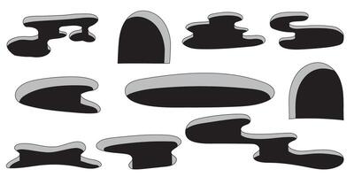 Cleft in the ground and a hole in the floor. Different shapes holes vector