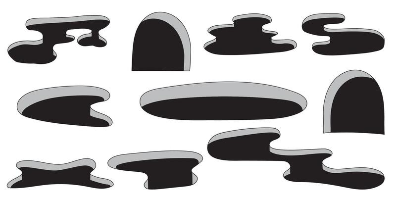 Cleft in the ground and a hole in the floor. Different shapes holes