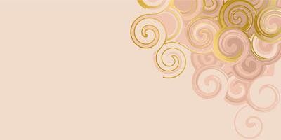 Nude tan fluid swirl horizontal background with golden elements to create a trendy cover. Beige texture for web design. vector