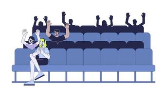 Theater audience clapping on seats 2D cartoon characters. Applause ovation. Excited viewers. Chairs spectators diverse isolated people flat on white background. Spot illustration colorful vector