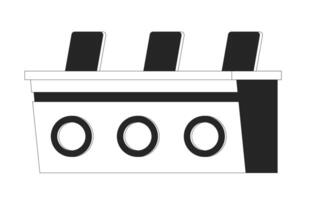 Judges panel table with vote signs and chairs black and white 2D line object. Talent show equipment isolated clip art outline item. Contest moderators seating. Monochromatic spot illustration vector