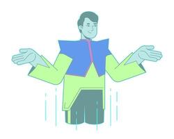Futuristic guy hologram shrugging shoulders 2D cartoon character. Holographic man arms outstretched isolated person flat on white background. Digital virtual male. Spot illustration colorful vector