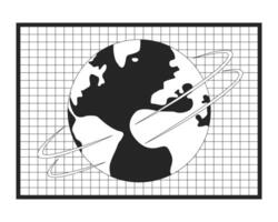 Spinning Earth planet grid black and white 2D line object. World rotation against mesh isolated clip art outline item. News global communications. Sphere globe. Monochromatic spot illustration vector