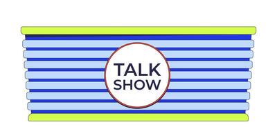 Talk show panel table 2D cartoon object. Television program broadcast desk isolated element flat clipart on white background. TV entertainment broadcasting equipment. Spot illustration vector