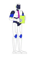 Robot office worker cartoon flat illustration. Robotics tie employee holding paperwork 2D character isolated on white background. Futuristic corporate assistant technology scene color image vector