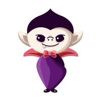 Spooky little vampire wrapped with cloak flat color illustration. Child in monster costume Halloween character icon on white background vector