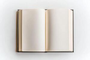 An open book with blank cream-colored pages, offering space for writing, sketching, or creating ideas photo
