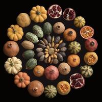 Top view different healthy food as source vitamin PP, dietary fiber and other natural minerals photo