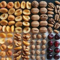 Top view different healthy food as source vitamin PP, dietary fiber and other natural minerals photo