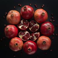 Fresh red pomegranate raw organic fruit for juicy on dark table photo