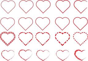 Red Hearts outline. collection of red heart icons vector