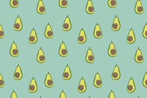 Hand drawn halved avocado seamless pattern. Half cut green avocado with core in sketch style. Simple background for textile, wrapping paper, banner, poster. Organic food concept vector