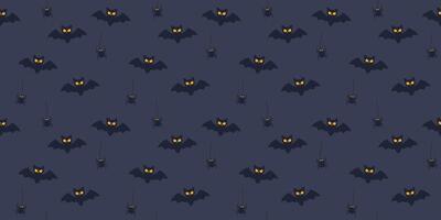 Halloween seamless pattern. Flying bat and spider on dark blue background. Design for Halloween invitation, wrapping, print or web vector