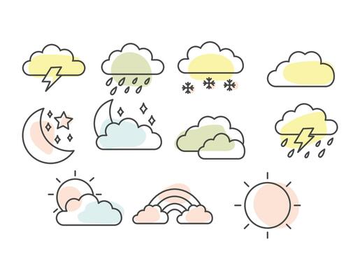 Weather stroke outline icons set isolated on white background flat illustration
