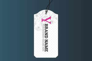 a white tag with pink lettering on it vector
