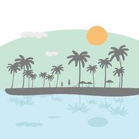 Sunny Beach with Palms umbrellas illustration isolated on white background vector