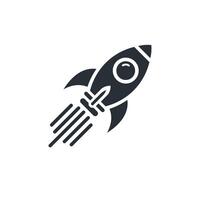 Simple retro spaceship icon. Cartoon rocket spaceship take off. vector