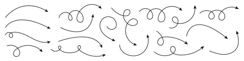 Collection of curved arrows. Set simple curved hand drawn arrows. vector