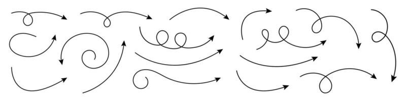Collection of curved arrows. Set simple curved hand drawn arrows. vector