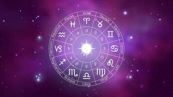 Circle with Zodiac Signs on Colorful Starry Space Background. Illustration vector