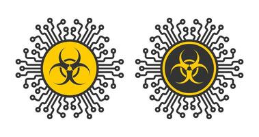 Computer virus micropchip symbol, Cyber Security Icon. Shield Security Lock ML icon, Artificial intelligence sign. illustration image. Isolated on white background. vector