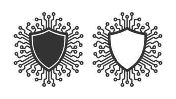 Cyber Security Icon set. Shield Security Lock. Machine learning micropchip symbol, ML icon, Artificial intelligence sign. illustration image. Isolated on white background. vector