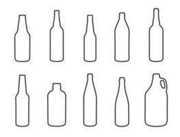 Outline stroke Glass beer bottle shapes icon shape symbol set. Wine, whiskey, rum, liquor bottles. illustration image. Isolated on white background. vector