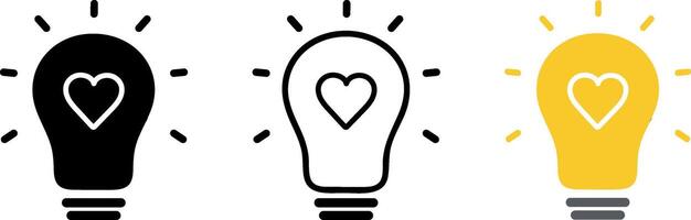 Set of lightbulb icon. Idea symbol with heart. vector