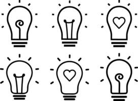 Outline set of lightbulb icon. Idea, electric lamp vector