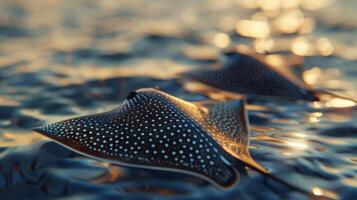 A close-up view of two pufferfish swimming near the ocean floor, with one on top and one beneath. photo