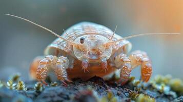 a pinkish red crab with visible shell and claws, photo