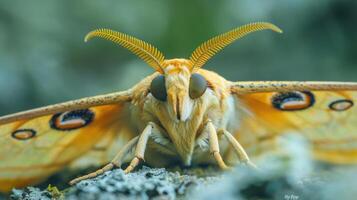 Luna moth with its wings spread wide, showcasing the intricate patterns of nature. photo