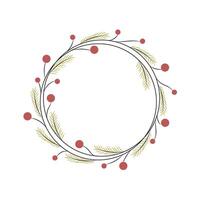 Christmas wreath with Christmas tree branches. Round frame with place for text. Minimalistic illustration. vector