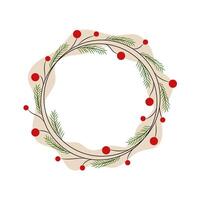 Holiday Wreath of Evergreen Branches. Round Frame with Space for Text. Simple Illustration vector