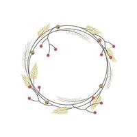 Festive Wreath with Evergreen Branches. Round Design with Text Space. Minimalist Illustration vector