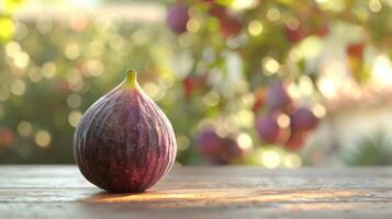 a fig sitting on a table with a blurry background photo