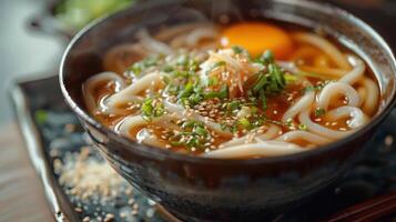 a bowl of noodles with meat and vegetables in it photo