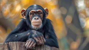 A curious monkey looking at the camera with a slight smile. photo