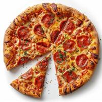 a pizza with a slice missing from it photo