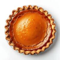 a pie with a crust on a plate on a table photo